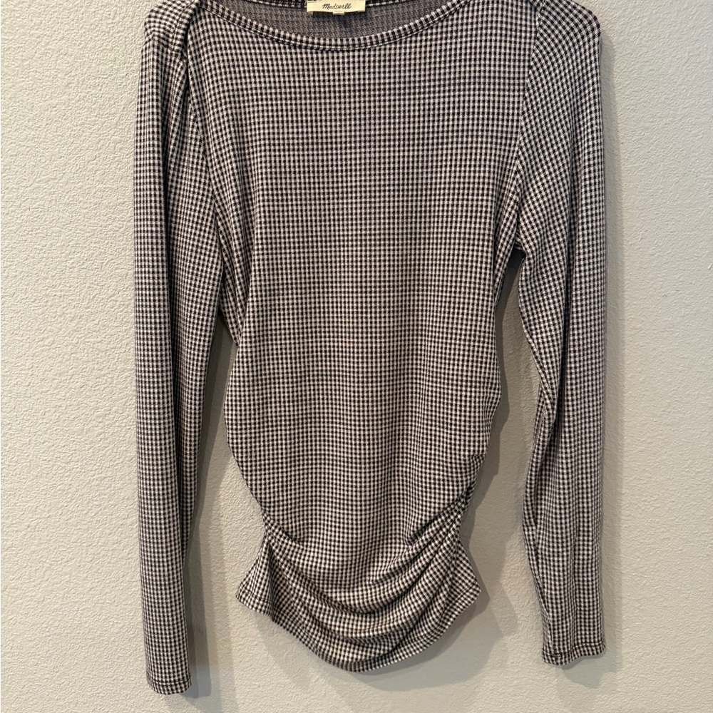 Madewell Black & White Houndstooth Long Sleeve Top, NWOT